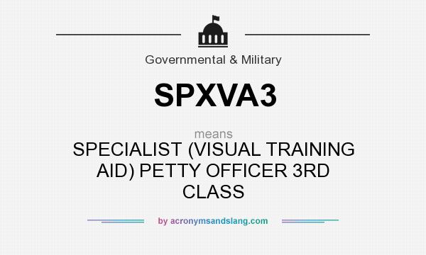 What does SPXVA3 mean? It stands for SPECIALIST (VISUAL TRAINING AID) PETTY OFFICER 3RD CLASS