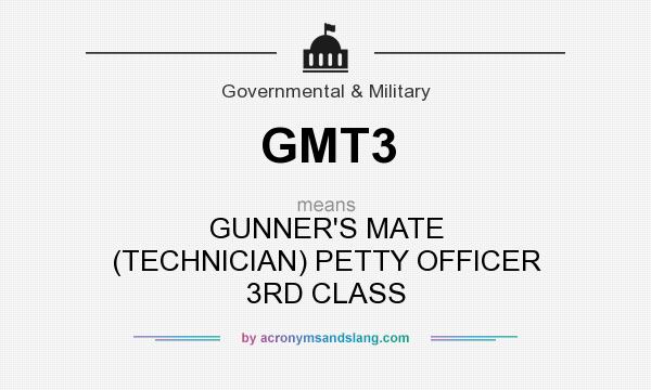 What does GMT3 mean? It stands for GUNNER`S MATE (TECHNICIAN) PETTY OFFICER 3RD CLASS