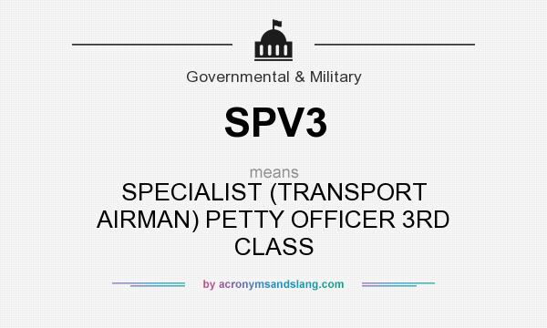 What does SPV3 mean? It stands for SPECIALIST (TRANSPORT AIRMAN) PETTY OFFICER 3RD CLASS