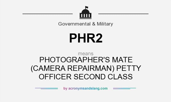 What does PHR2 mean? It stands for PHOTOGRAPHER`S MATE (CAMERA REPAIRMAN) PETTY OFFICER SECOND CLASS