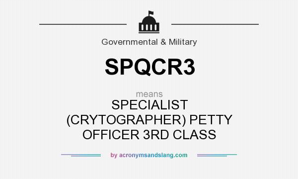 What does SPQCR3 mean? It stands for SPECIALIST (CRYTOGRAPHER) PETTY OFFICER 3RD CLASS