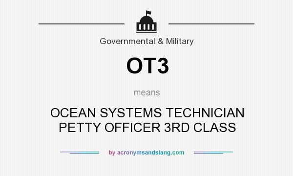 What does OT3 mean? It stands for OCEAN SYSTEMS TECHNICIAN PETTY OFFICER 3RD CLASS