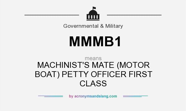 What does MMMB1 mean? It stands for MACHINIST`S MATE (MOTOR BOAT) PETTY OFFICER FIRST CLASS