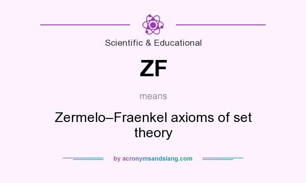 What does ZF mean? It stands for Zermelo–Fraenkel axioms of set theory
