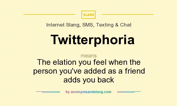 What does Twitterphoria mean? It stands for The elation you feel when the person you`ve added as a friend adds you back
