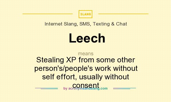 What does Leech mean? It stands for Stealing XP from some other person`s/people`s work without self effort, usually without consent