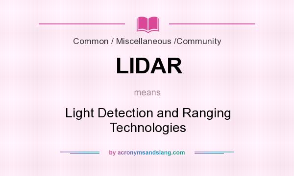 What does LIDAR mean? It stands for Light Detection and Ranging Technologies