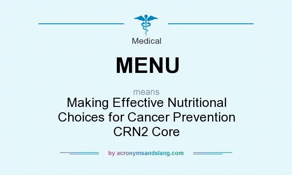 What does MENU mean? It stands for Making Effective Nutritional Choices for Cancer Prevention CRN2 Core