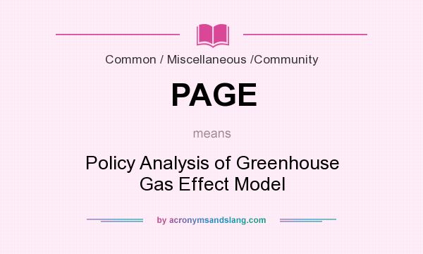 What does PAGE mean? It stands for Policy Analysis of Greenhouse Gas Effect Model