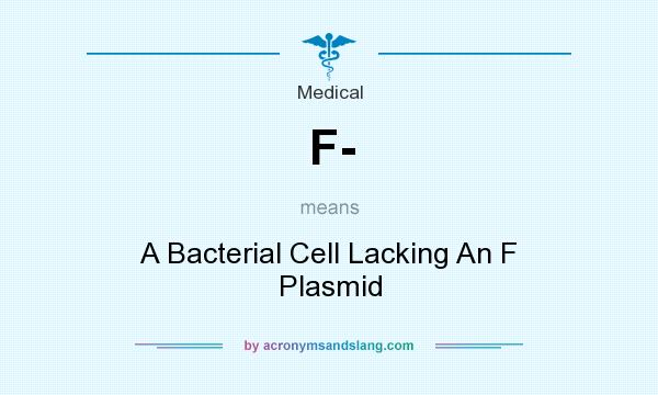 What does F- mean? It stands for A Bacterial Cell Lacking An F Plasmid