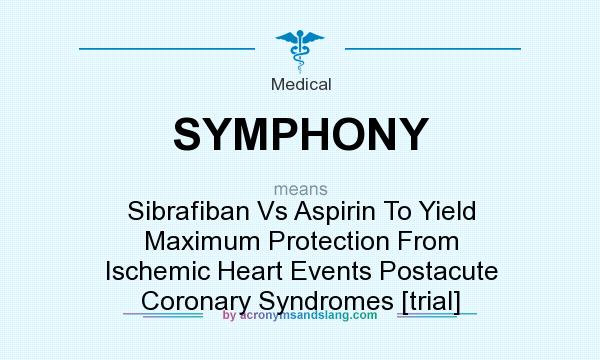 What does SYMPHONY mean? It stands for Sibrafiban Vs Aspirin To Yield Maximum Protection From Ischemic Heart Events Postacute Coronary Syndromes [trial]