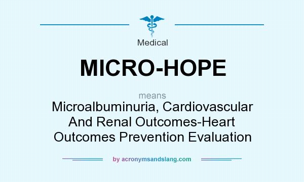 What does MICRO-HOPE mean? It stands for Microalbuminuria, Cardiovascular And Renal Outcomes-Heart Outcomes Prevention Evaluation