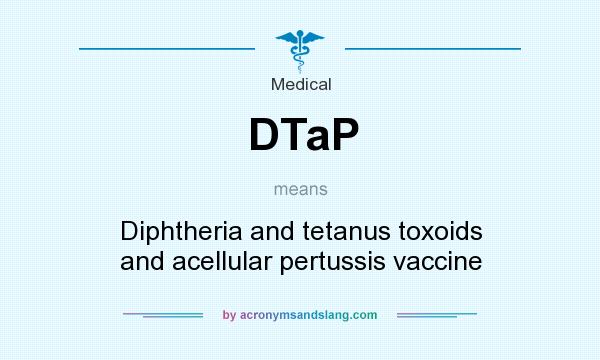 What does DTaP mean? It stands for Diphtheria and tetanus toxoids and acellular pertussis vaccine