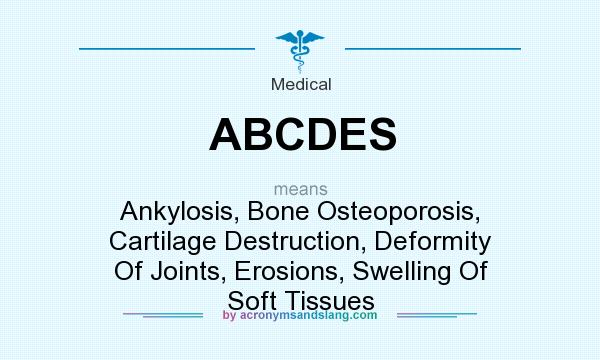 What does ABCDES mean? It stands for Ankylosis, Bone Osteoporosis, Cartilage Destruction, Deformity Of Joints, Erosions, Swelling Of Soft Tissues