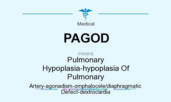 What does PAGOD mean? It stands for Pulmonary Hypoplasia-hypoplasia Of Pulmonary Artery-agonadism-omphalocele/diaphragmatic Defect-dextrocardia