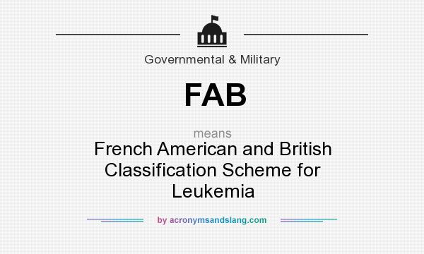 What does FAB mean? It stands for French American and British Classification Scheme for Leukemia