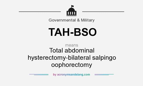 What does TAH-BSO mean? It stands for Total abdominal hysterectomy-bilateral salpingo oophorectomy