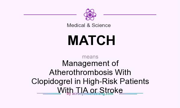 What does MATCH mean? It stands for Management of Atherothrombosis With Clopidogrel in High-Risk Patients With TIA or Stroke