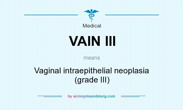 What does VAIN III mean? It stands for Vaginal intraepithelial neoplasia (grade III)