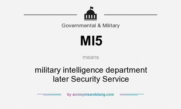 What does MI5 mean? It stands for military intelligence department later Security Service