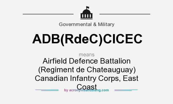 What does ADB(RdeC)CICEC mean? It stands for Airfield Defence Battalion (Regiment de Chateauguay) Canadian Infantry Corps, East Coast