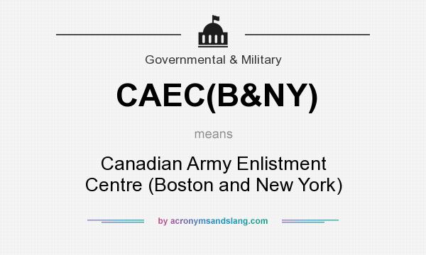 What does CAEC(B&NY) mean? It stands for Canadian Army Enlistment Centre (Boston and New York)