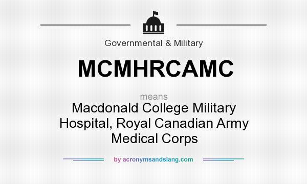 What does MCMHRCAMC mean? It stands for Macdonald College Military Hospital, Royal Canadian Army Medical Corps