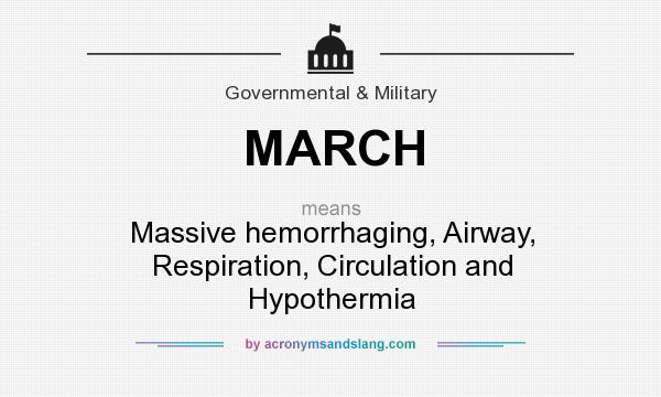 What does MARCH mean? It stands for Massive hemorrhaging, Airway, Respiration, Circulation and Hypothermia
