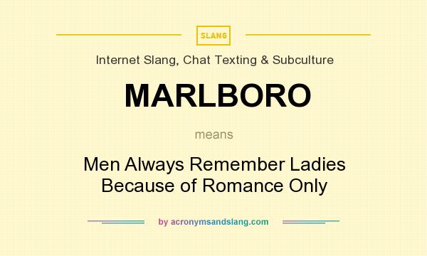 What does MARLBORO mean? It stands for Men Always Remember Ladies Because of Romance Only