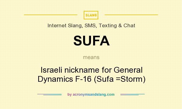 What does SUFA mean? It stands for Israeli nickname for General Dynamics F-16 (Sufa =Storm)