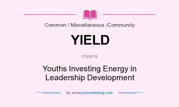 What does YIELD mean? It stands for Youths Investing Energy in Leadership Development