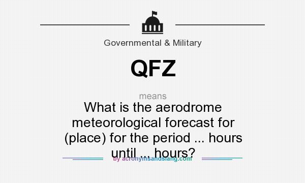 What does QFZ mean? It stands for What is the aerodrome meteorological forecast for (place) for the period ... hours until ... hours?