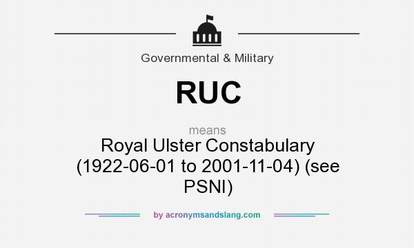 What does RUC mean? It stands for Royal Ulster Constabulary (1922-06-01 to 2001-11-04) (see PSNI)