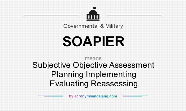 What does SOAPIER mean? It stands for Subjective Objective Assessment Planning Implementing Evaluating Reassessing