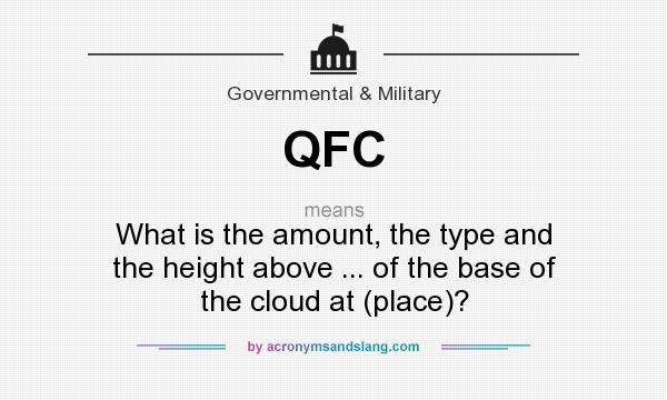 What does QFC mean? It stands for What is the amount, the type and the height above ... of the base of the cloud at (place)?