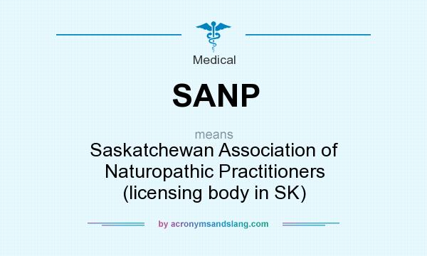 What does SANP mean? It stands for Saskatchewan Association of Naturopathic Practitioners (licensing body in SK)