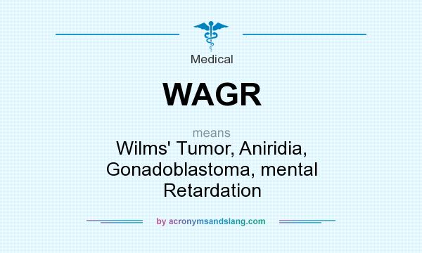 What does WAGR mean? It stands for Wilms` Tumor, Aniridia, Gonadoblastoma, mental Retardation
