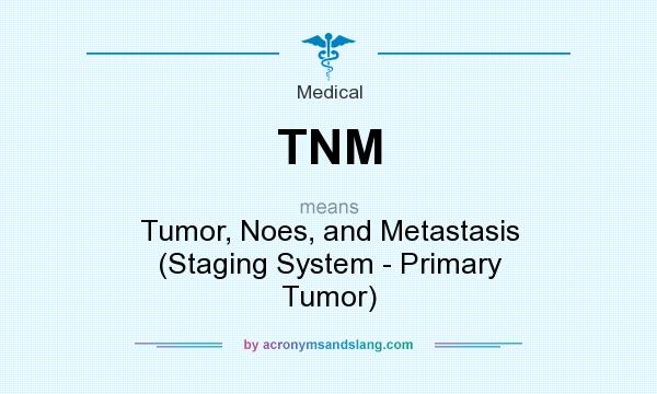 What does TNM mean? It stands for Tumor, Noes, and Metastasis (Staging System - Primary Tumor)