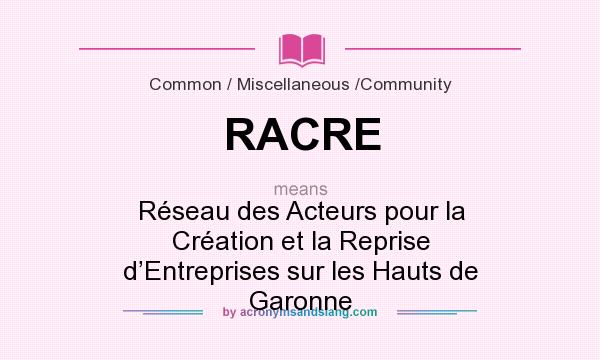 What does RACRE mean? It stands for Réseau des Acteurs pour la Création et la Reprise d’Entreprises sur les Hauts de Garonne