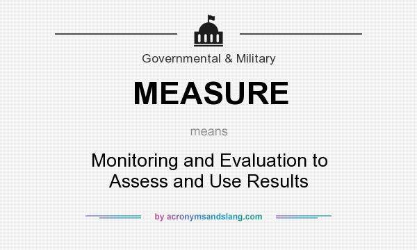 What does MEASURE mean? It stands for Monitoring and Evaluation to Assess and Use Results