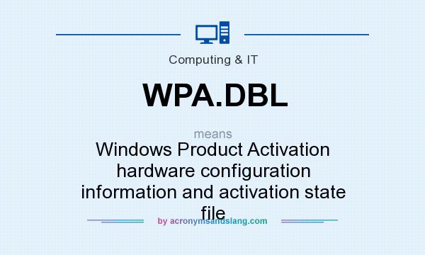 What does WPA.DBL mean? It stands for Windows Product Activation hardware configuration information and activation state file
