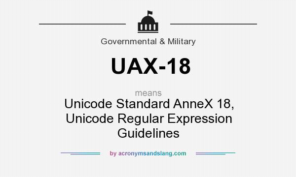 What does UAX-18 mean? It stands for Unicode Standard AnneX 18, Unicode Regular Expression Guidelines