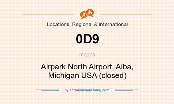 What does 0D9 mean? It stands for Airpark North Airport, Alba, Michigan USA (closed)