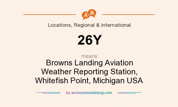 What does 26Y mean? It stands for Browns Landing Aviation Weather Reporting Station, Whitefish Point, Michigan USA