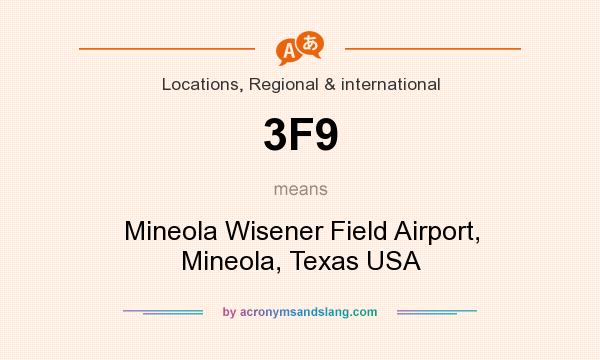 What does 3F9 mean? It stands for Mineola Wisener Field Airport, Mineola, Texas USA
