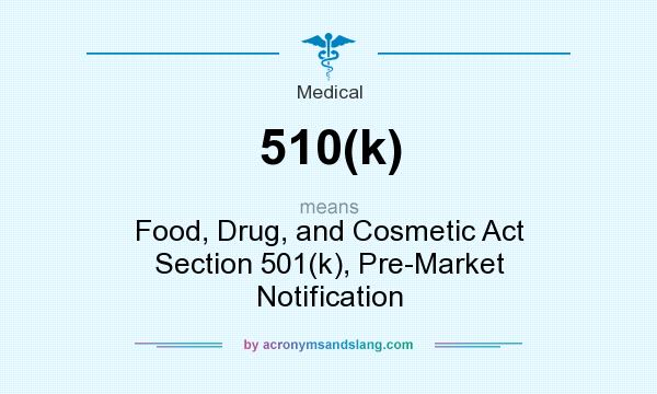What does 510(k) mean? It stands for Food, Drug, and Cosmetic Act Section 501(k), Pre-Market Notification