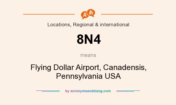 What does 8N4 mean? It stands for Flying Dollar Airport, Canadensis, Pennsylvania USA