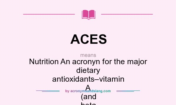 What does ACES mean? It stands for Nutrition An acronyn for the major dietary antioxidants–vitamin A (and beta carotene), vitamin C, vitamin E, and selenium