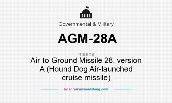 What does AGM-28A mean? It stands for Air-to-Ground Missile 28, version A (Hound Dog Air-launched cruise missile)