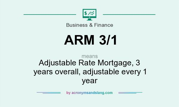 What does ARM 3/1 mean? It stands for Adjustable Rate Mortgage, 3 years overall, adjustable every 1 year